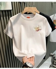 Men’s Mythical Dragon Kirin Embroidery Short Sleeve Casual Summer T-Shirt