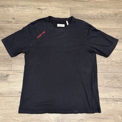 Helmut Lang Black Red Logo Cut Neck T-Shirt Short Sleeve Embroidered Cotton Sz M