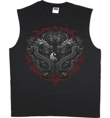 Mens Sleeveless T-shirt Muscle Tee Yin Yang Dragon Graphic Clothing Apparel