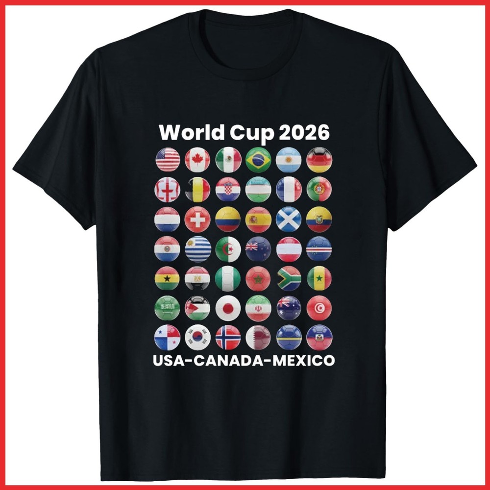 Soccer World Cup 2026 All Country Ball Black Cotton T-Shirt S-5XL
