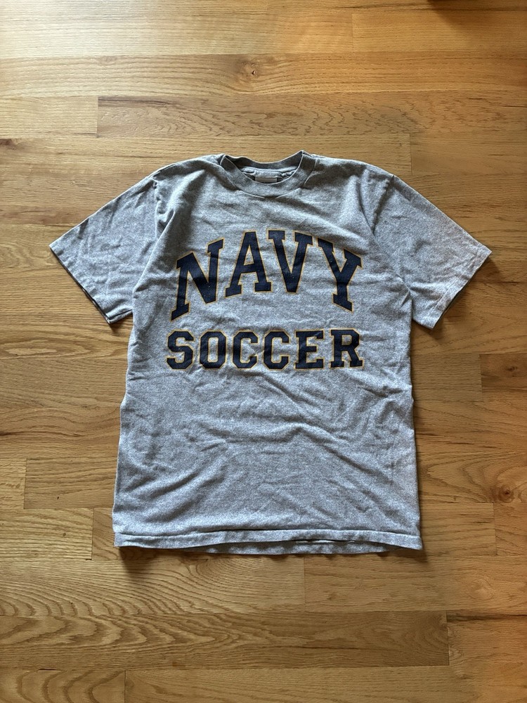 Vintage 80s Made in USA Cotton Rayon Single Stitch Navy Soccer Tee Size M
