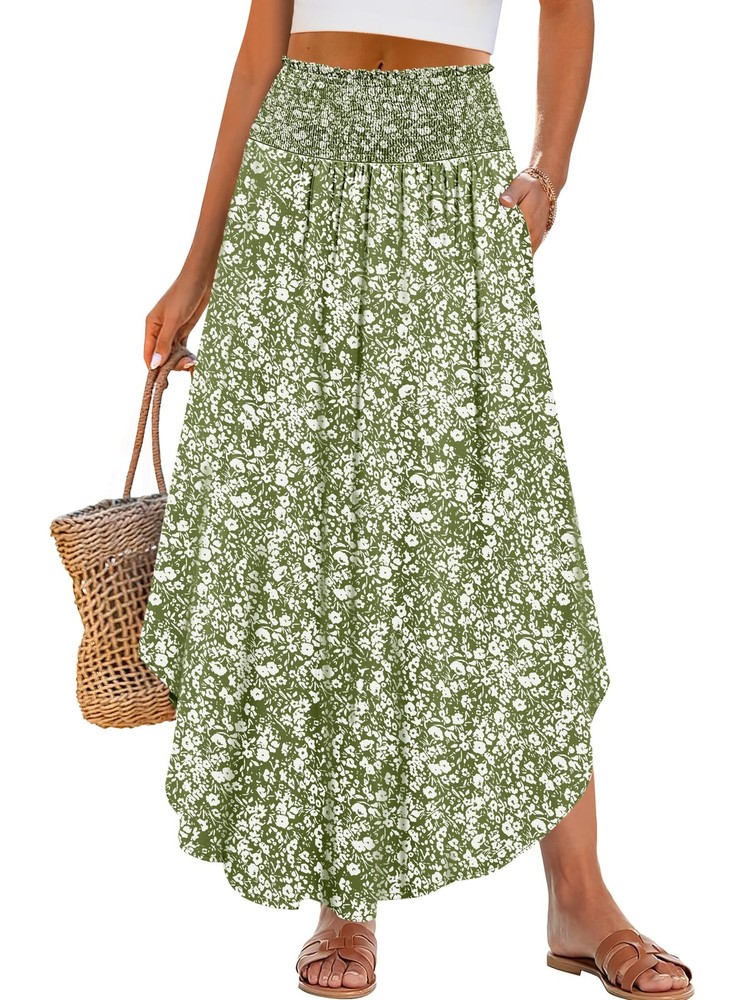 Women’s Maxi Skirts Summer Boho Floral High Waisted Flowy Swing Pleated Beach…