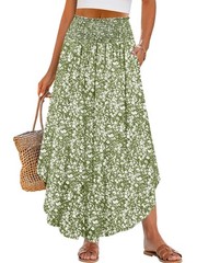 Women’s Maxi Skirts Summer Boho Floral High Waisted Flowy Swing Pleated Beach…
