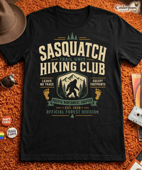 Sasquatch Hiking Club Shirt Bigfoot Cryptid Trail Pacific Northwest Tee XS-5XL