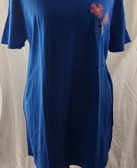 Express Blue & Pink Floral Embroidered T-Shirt Large Pima Cotton