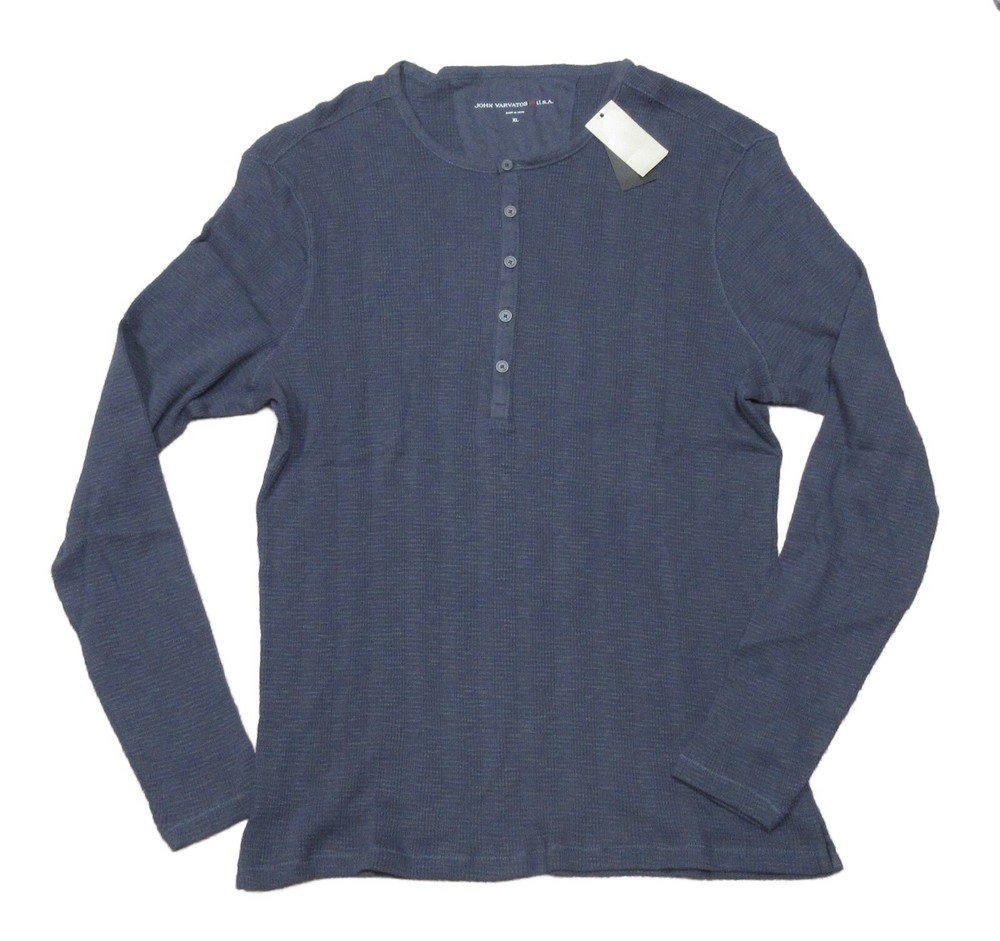 John Varvatos Star USA Men’s Midnight Navy Textured Long Sleeve Henley Shirt