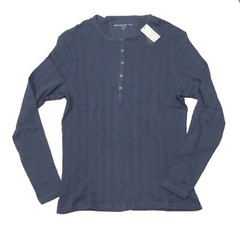 John Varvatos Star USA Men’s Midnight Navy Textured Long Sleeve Henley Shirt