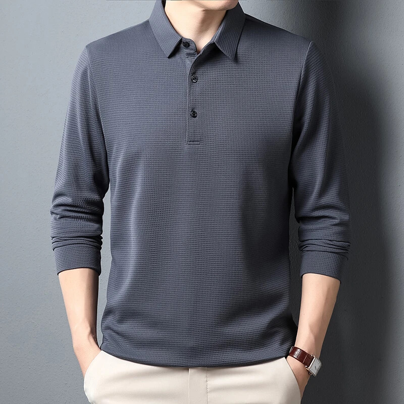 Men’s Long Sleeve Polo Shirt Business Casual Anti-Wrinkle Top Summer Spring