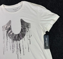 NEW True Religion Mens XL Graphic T-Shirt White Metallic Drippy Horseshoe NWT