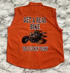 V TWIN Motorcycle Apparel Biker Men’s Denim Shirt Size XL Orange Sleeveless