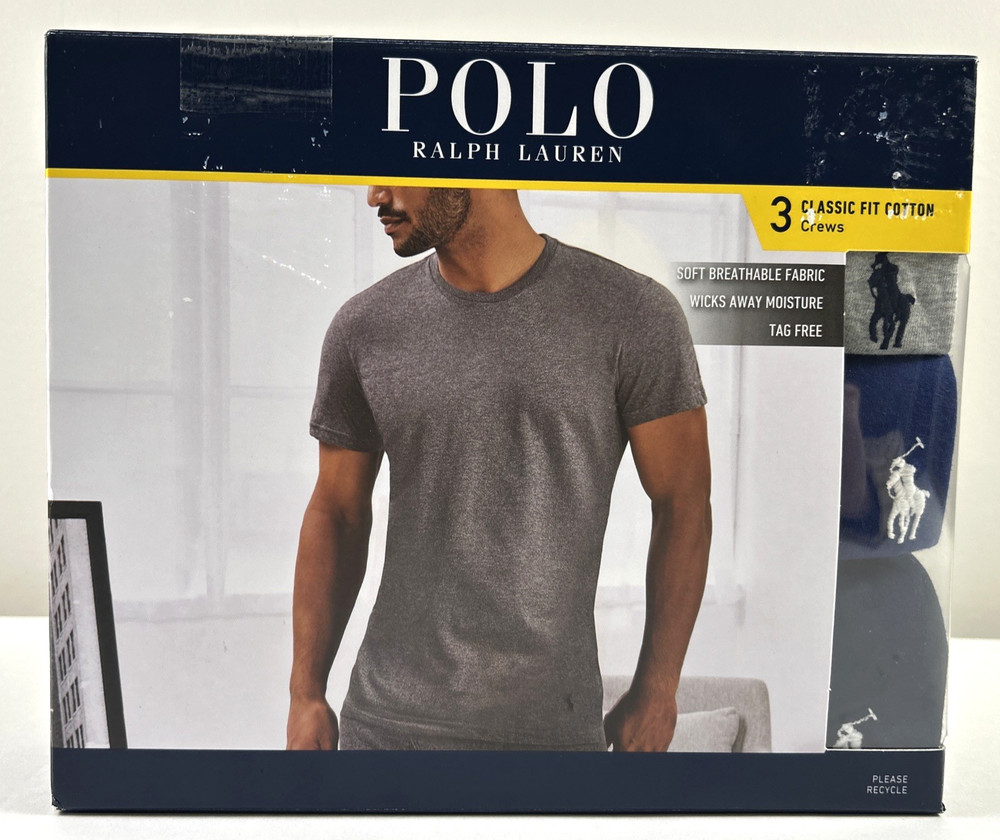 NEW RALPH LAUREN Size L Men’s S/S CLASSIC FIT 3 Pack Crew Neck Wicking T-Shirts