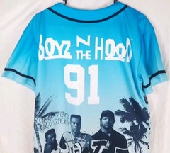Boyz N The Hood Jersey Shirt Mens Small Button Front Blue Black Short Sleeve
