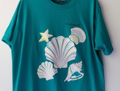 Vintage Charleston T Shirt Teal 90s Neon Sea Shells Coastal Grandma Size Large