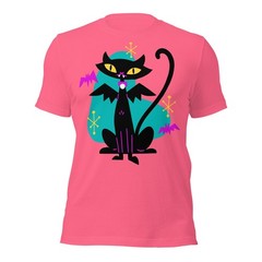 Vampire Black Cat w/ Bat Wings Unisex T-Shirt Retro Atomic Age Mid Century Cool