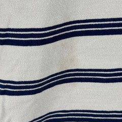 Lands End Mens Small Ivory Navy Blue Striped Rugby Cotton Crewneck Shirt