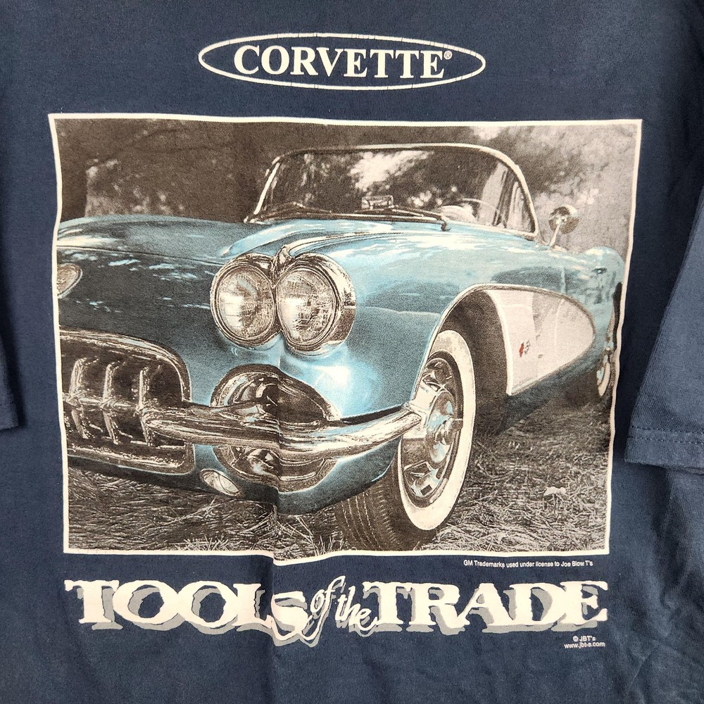 Vintage Corvette Shirt Mens XL Blue Tools Trade Graphic Classic Car Muscle 90s