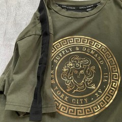 Supply & Demand NYC Medusa Gold Foil Graphic T-Shirt Mens Large Olive Green