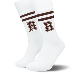 Brown Initial Stripes Socks with Letter R, Retro Athletic Style Socks, Person…