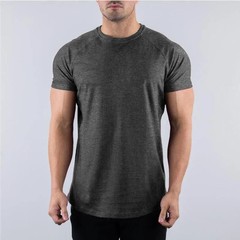 Plain Summer Cotton Breathable Short Sleeve Shirts Gym Sport Workout Muscle Runn