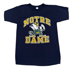 Vintage 80s Champion Notre Dame T-Shirt Mens Large Fighting Irish Blue Made USA