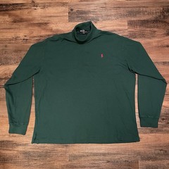 Vintage Polo Ralph Lauren XL Turtleneck Made in USA 90s Forest Green Red Pony