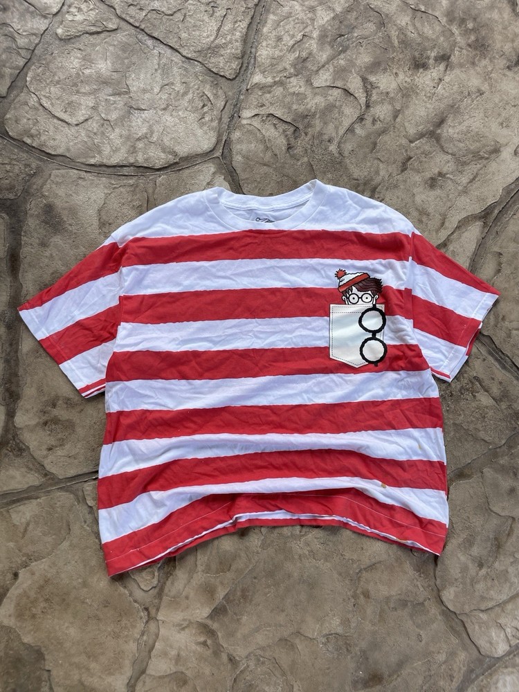 Wheres Waldo Red White Stripe T‑Shirt Costume Graphic Tee Men’s XXL 2XL Cotton