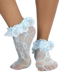 Women’s Lace Ruffle Ankle Hi – Baby Blue – One Size Regular