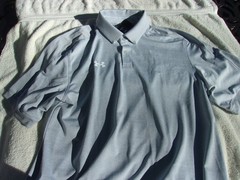 NWT Under Armour Loose Fit Trophy polo, men’s LT, XL, heather gray, poly.