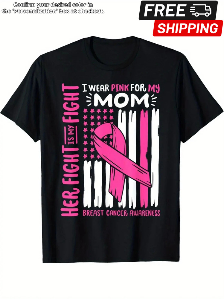Breast Cancer Awareness T-Shirt – “I Wear Pink for My Mom” Support Ribbon Design
