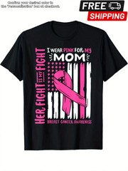 Breast Cancer Awareness T-Shirt – “I Wear Pink for My Mom” Support Ribbon Design