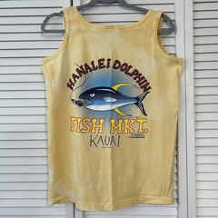 Vtg 90s Hanalei Dolphin Fish Market Kauai Tank Top M Anvil Red Bar USA Tie Dye