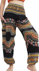 Smocked Waist Harem Baggy Pants, , Rayon Elephant Boho Yoga, 3X-Large, Dashik…
