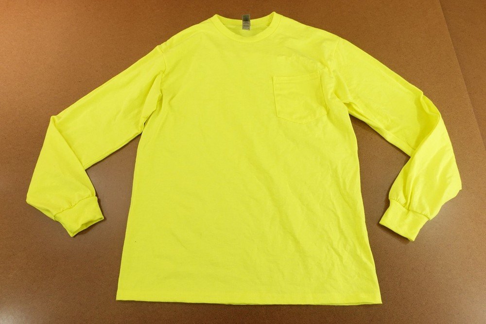 Gildan Ultra Cotton Mens Medium Safety Yellow Long Sleeve Crew Neck T-Shirt New