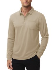 Mens Golf Polo Shirts Long Sleeve Athletic Quick Dry T-Shirts Casual Pocket Tops