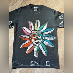 VTG RARE Gildan Native Trippy Sun Aztec Black Multi Color T-Shirt Size S M