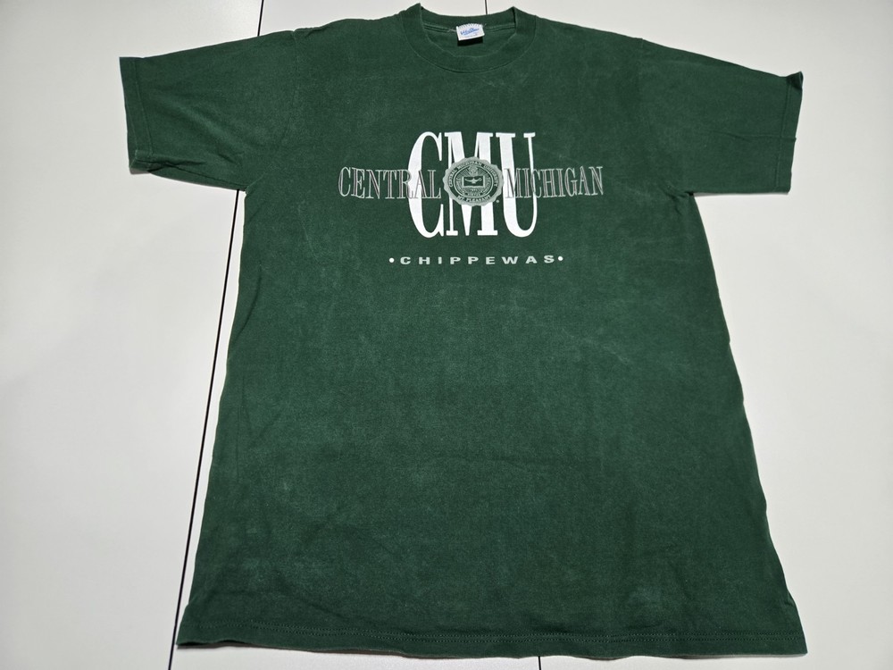 Vintage 80s Velva Sheen Central Michigan University Chippewas L T-Shirt Made USA