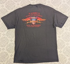 Y2K Harley Davidson Mens L T-Shirt Gray Eagle Skull Flames Faded Patriotic