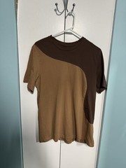 Nike Sportswear Colorblock Tee Mens L Brown Tan Asymmetric Curved Seam Cotton