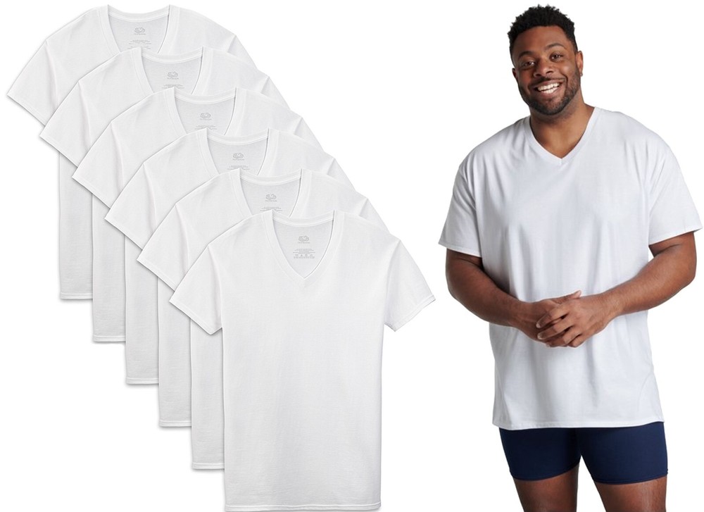 6 White Tall Man 3XLT 54-56 Inch V-Neck T-Shirts Fruit Of The Loom 3EG 137-142CM