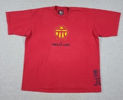 Vintage Mecca Denim Graphic Skate Art Red Tee Shirt XXL Puff Print
