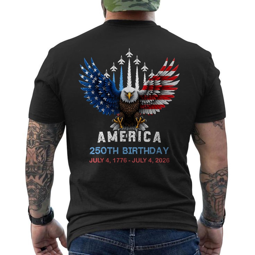 250 Years 1776 2026 Birthday Eagle Jets Flag 4th of July Men T-Shirt