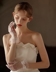 Lace Glove with Bow Wedding Floral Tulle Gloves Opera Tea Party Gloves for Fo…