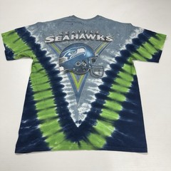Majestic NFL Seattle Seahawks Mens T-Shirt M Blue Green Tie Dye Football Graphic