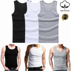3 Pcs For Mens 100% Cotton Ribbed Tank Top A-Shirt Wife-Beater Mixed Undershirt
