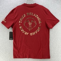 NWT True Religion Mens Shirt Medium M Red Stamp Foil Red Short Sleeve Camisa