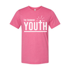 Christian Unisex Youth Tee With Large Typography, Cross Emblem, Sunrise Rays Gra
