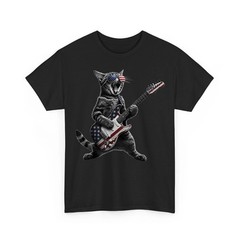 Funny Cat Guitar Rock On Patriotic 4th Of July American Flag Unisex T-Shirt