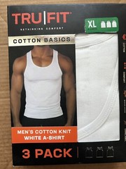 TRUFIT 3 PACK MEN’S XL COTTON KNIT WHITE A-SHIRT COOL DRY STRETCH COMFORT TAGFRE