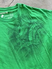Vtg Y2K Hurley Grunge Skater Cyber T-Shirt Mens XL Green Affliction Style Tee