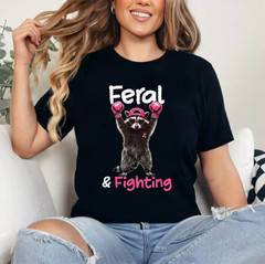 Feral and Fighting. Raccoon Breast Cancer Awareness Support T-Shirt